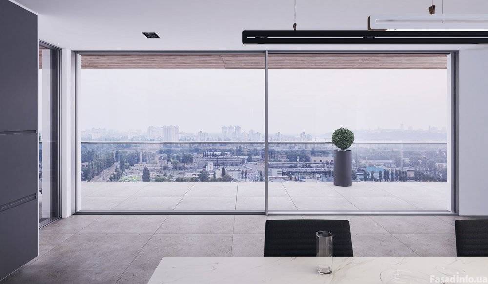 Новая дверная система MB-SKYLINE - панорамный вид в гостиной